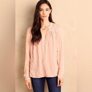 Tiny Anthropologie Blush Pink Embroidered Chiffon Long Sleeve Peasant Blouse S